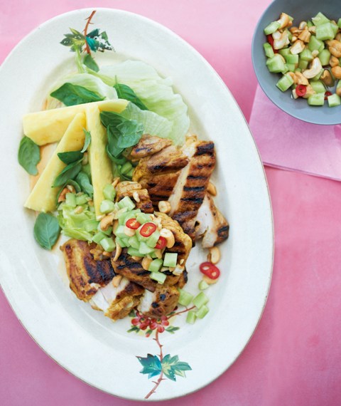 Char-grilled chicken salad with pineapple &amp; basil