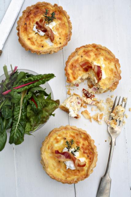 Sundried tomato and pancetta quiche with parmesan pastry