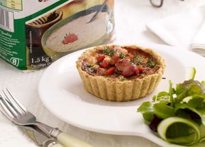 Sundried tomato, roasted red pepper and chive tartlets with oatmeal pastry 