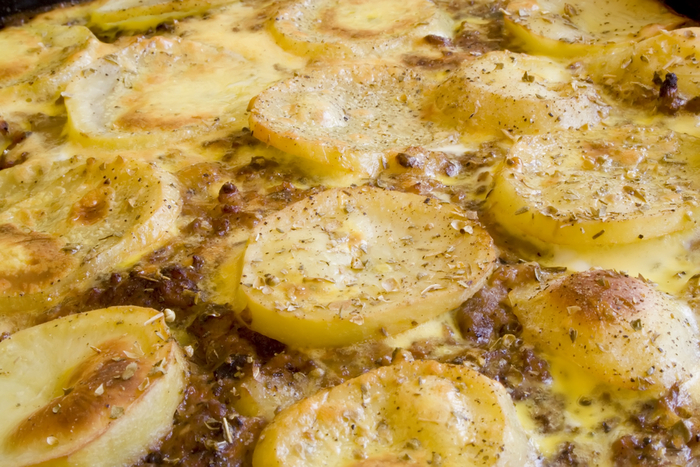 Potato and celeriac gratin with mustard and crème fraîche