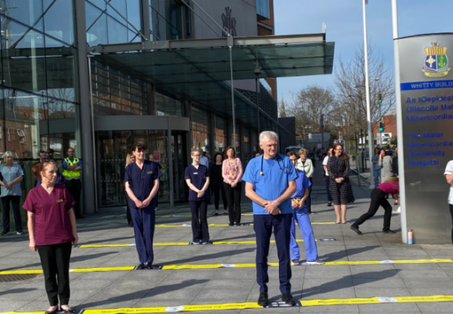 The Mater Hospital staff applaud the public for staying at home