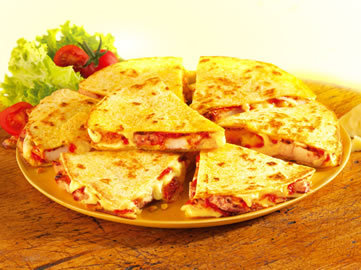 Toasted chicken and cheese quesadillas