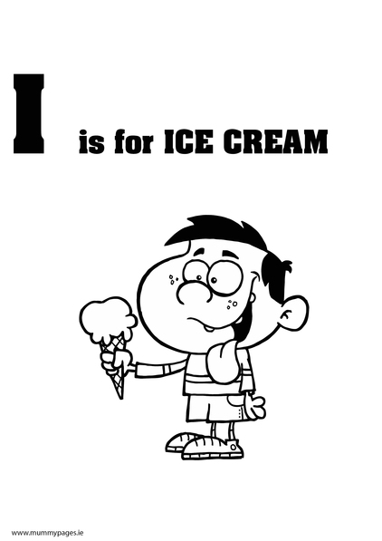 I is for Ice Cream Colouring Page