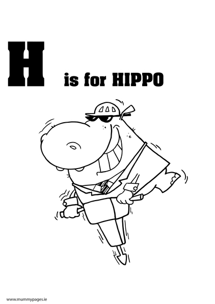 H is for Hippo Colouring Page
