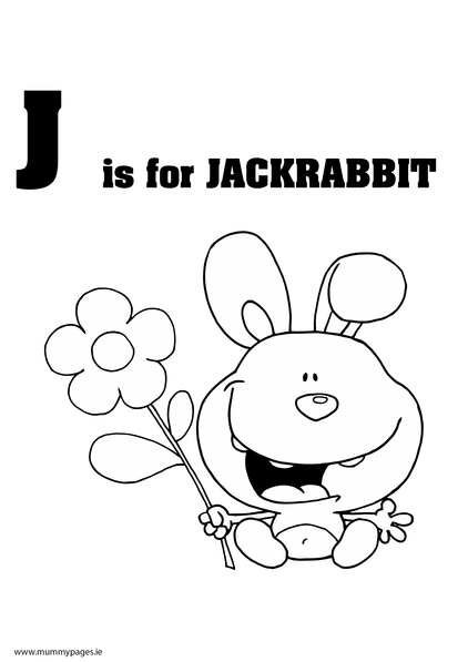 J is for Jack Rabbit Colouring Page