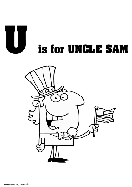 U is for Uncle Sam Colouring Page
