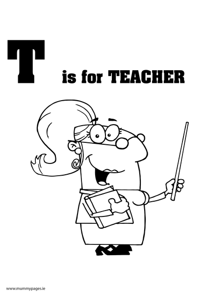 T is for Teacher Colouring Page