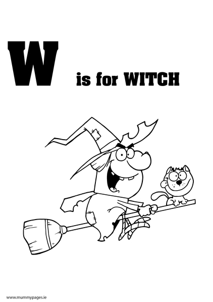 W is for Witch Colouring Page