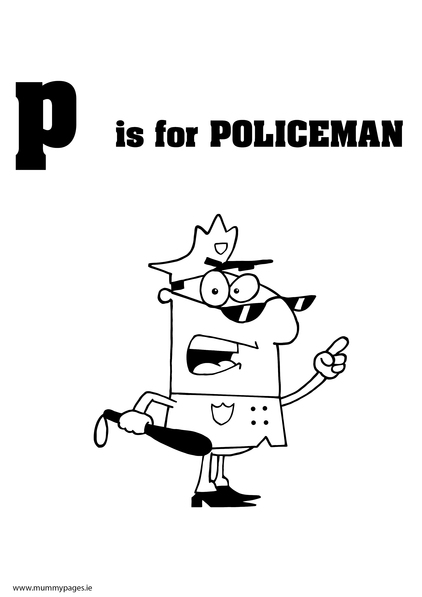 P is for Policeman Colouring Page