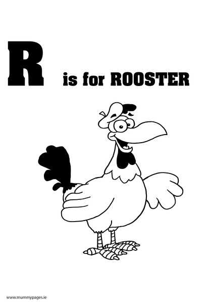 R is for Rooster Colouring Page