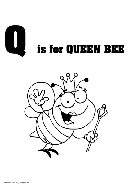 Q is for Queen Bee Colouring Page