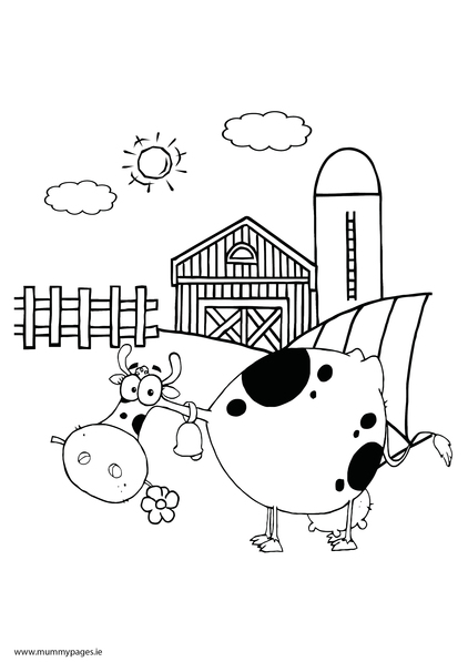 Spotty cow eating daisy Colouring Page | MummyPages.ie