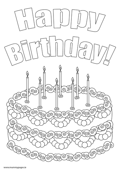 Cake with candles Colouring Page