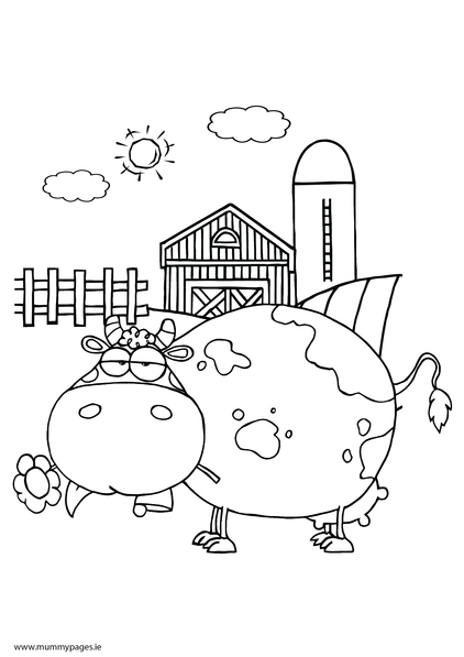 Cow eating daisy Colouring Page