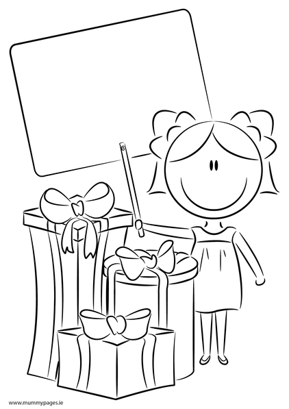 Girl with presents Colouring Page