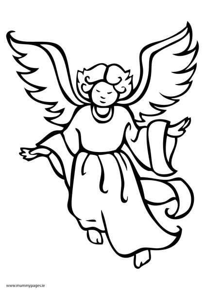 Christmas angel flying Colouring Page | MummyPages.ie