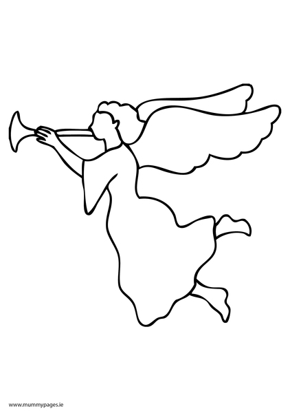 Christmas angel playing trumpet Colouring Page | MummyPages.ie