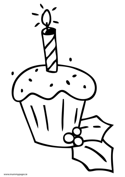Christmas cupcake with candle Colouring Page