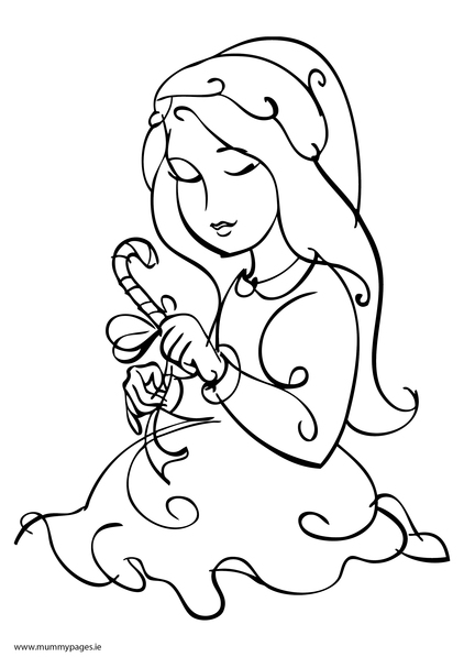 Little girl wrapping Christmas presents Colouring Page