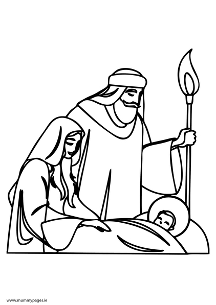 Mary, Joseph and baby Jesus Colouring Page