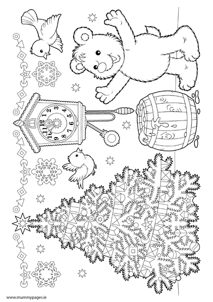 Christmas tree with animals Colouring Page