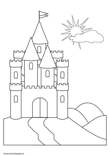Fairytale castle on a hill Colouring Page