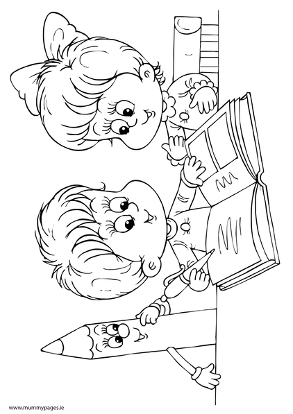 Boy and girl reading a book Colouring Page