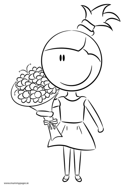 Girl with flowers Colouring Page