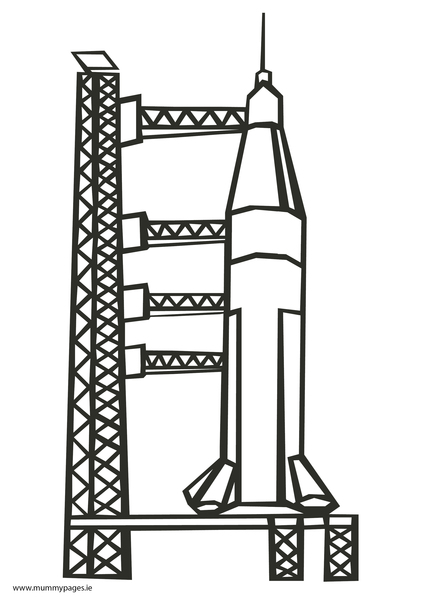 Rocket on launch pad Colouring Page