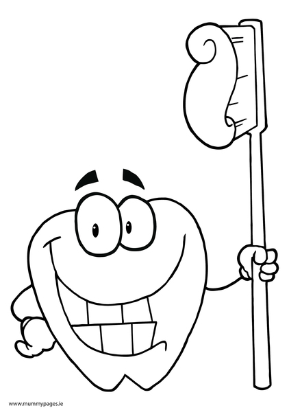Smiling tooth & toothbrush Colouring Page