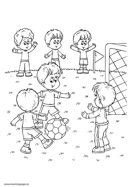 Boys playing football Colouring Page