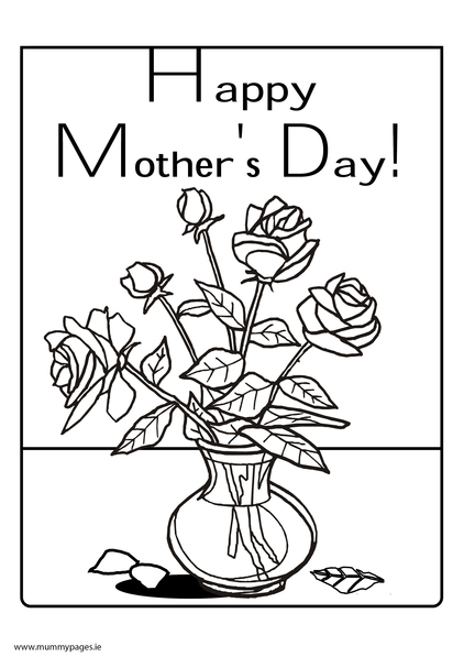Happy Mothers Day with flowers Colouring Page
