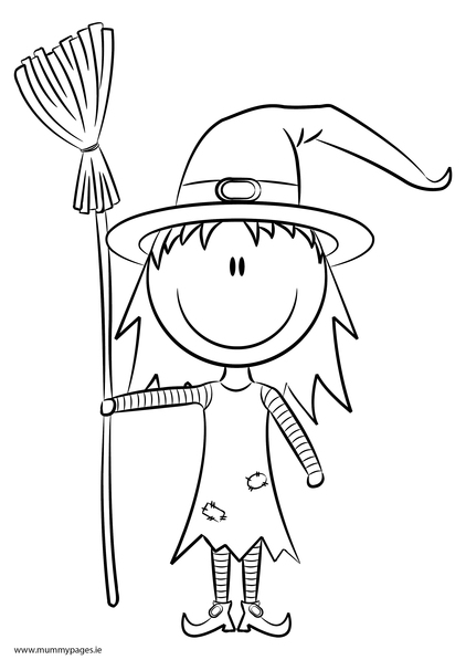 Girl dressed as witch Colouring Page