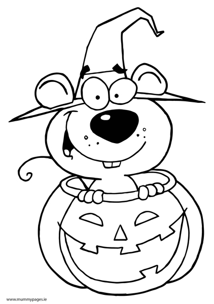 Mouse in a pumpkin Colouring Page