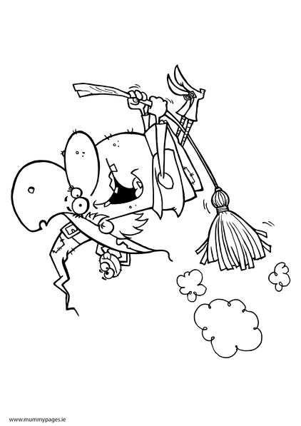 Witch flying on a broomstick Colouring Page