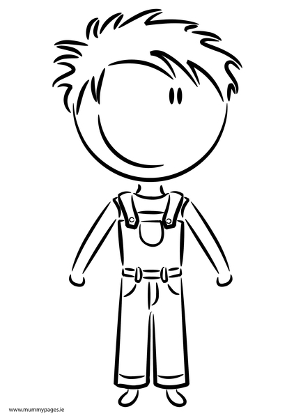 Boy in summer dungarees Colouring Page