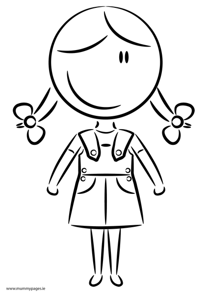 Girl in summer dungarees Colouring Page