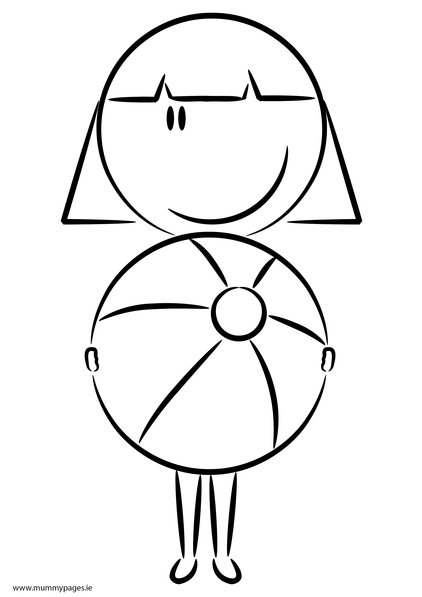 Girl with beach ball Colouring Page