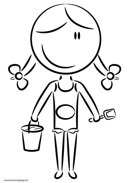 Girl with bucket & spade Colouring Page