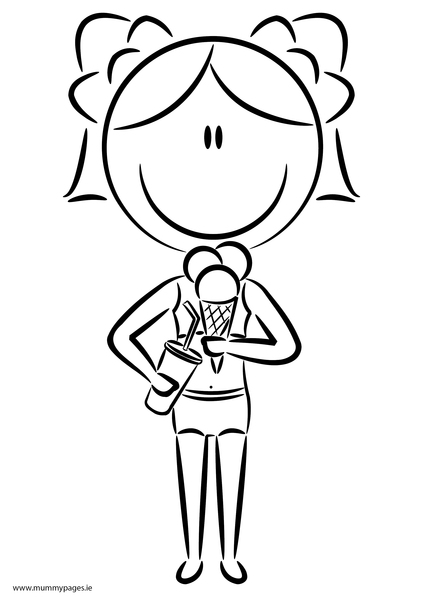 Girl with icecream Colouring Page