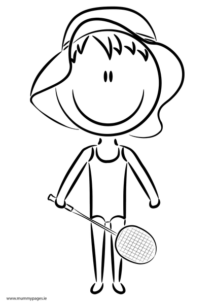 Girl with tennis racket Colouring Page