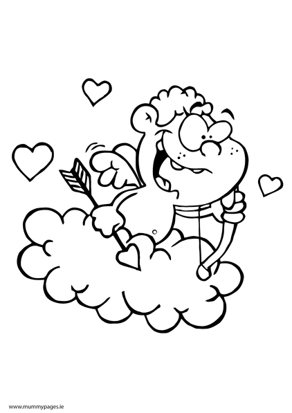 Cupid on a cloud Colouring Page