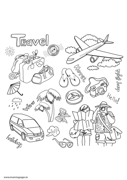 Travel doodles Colouring Page