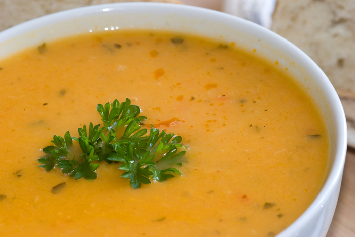 Carrot soup with griddled scones