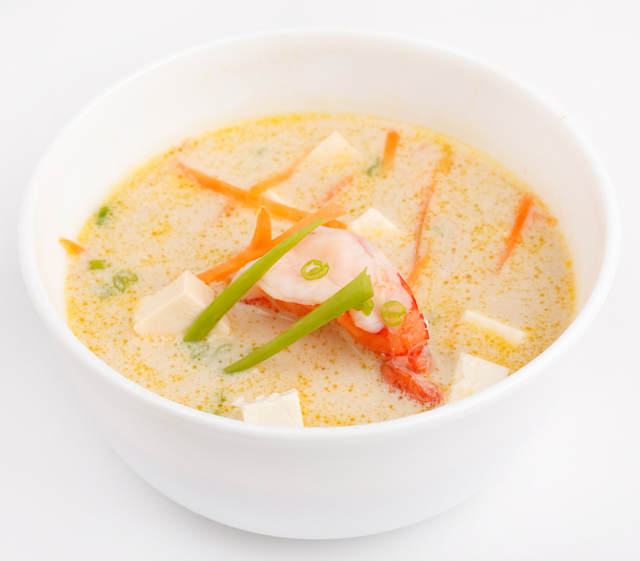 Crab, prawn and coconut soup