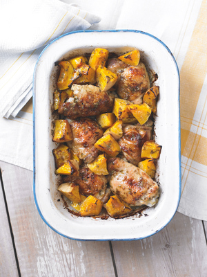 Tangy chicken and squash tray bake