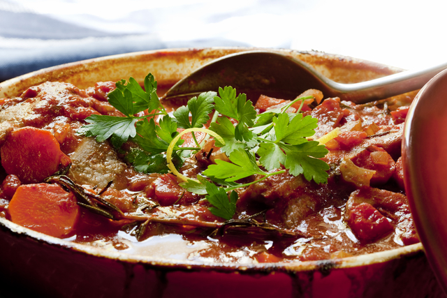 Spicy beef stew with beans and peppers