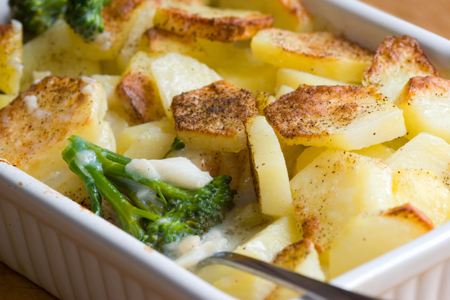 Potato and white fish bake