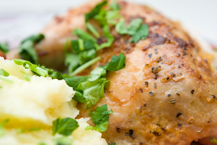 Lemon roast chicken with rustic mash