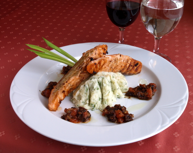 Sautéed Irish salmon fillets with champ-style sauce